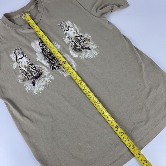 Vtg 90’s Leopard T Shirt Sz L Tan Single Stitch Catawbas Best Cotton 3 Big Cats - Picture 9 of 10